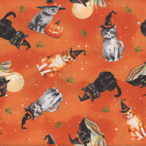 Wilmington Prints Spooky Tails Nancy Mink Tossed Cats Purple